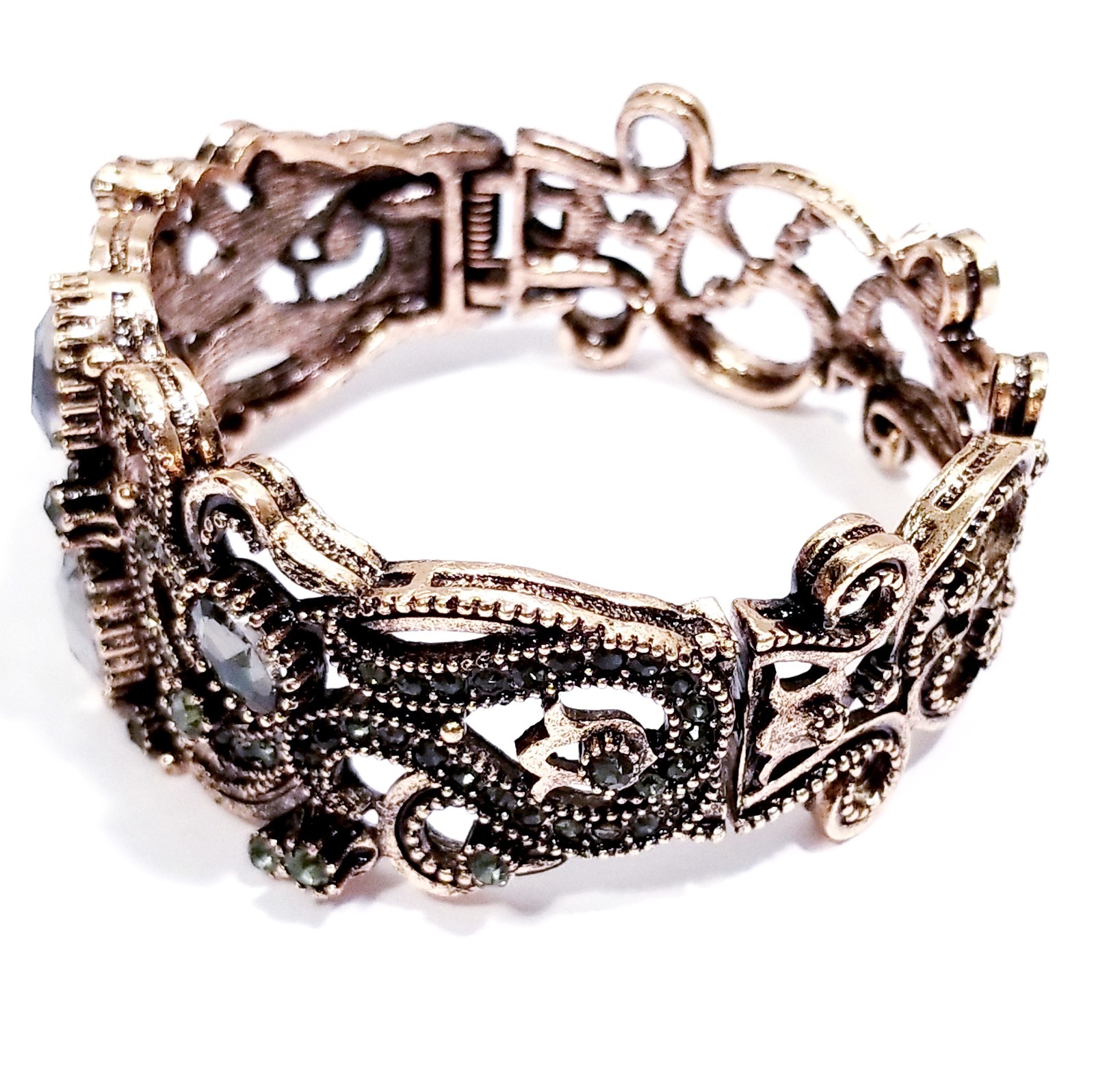 Rose Gold Rhinestone Bracelet Cuff Boho Statement Prom Crystal Jewelry Bangle