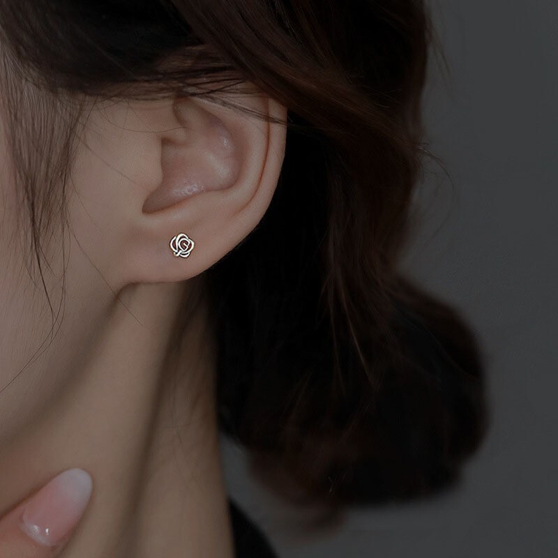 925 Silver Post Abstract Love Flower Rose Stud Earrings 5mm Women Girl S6