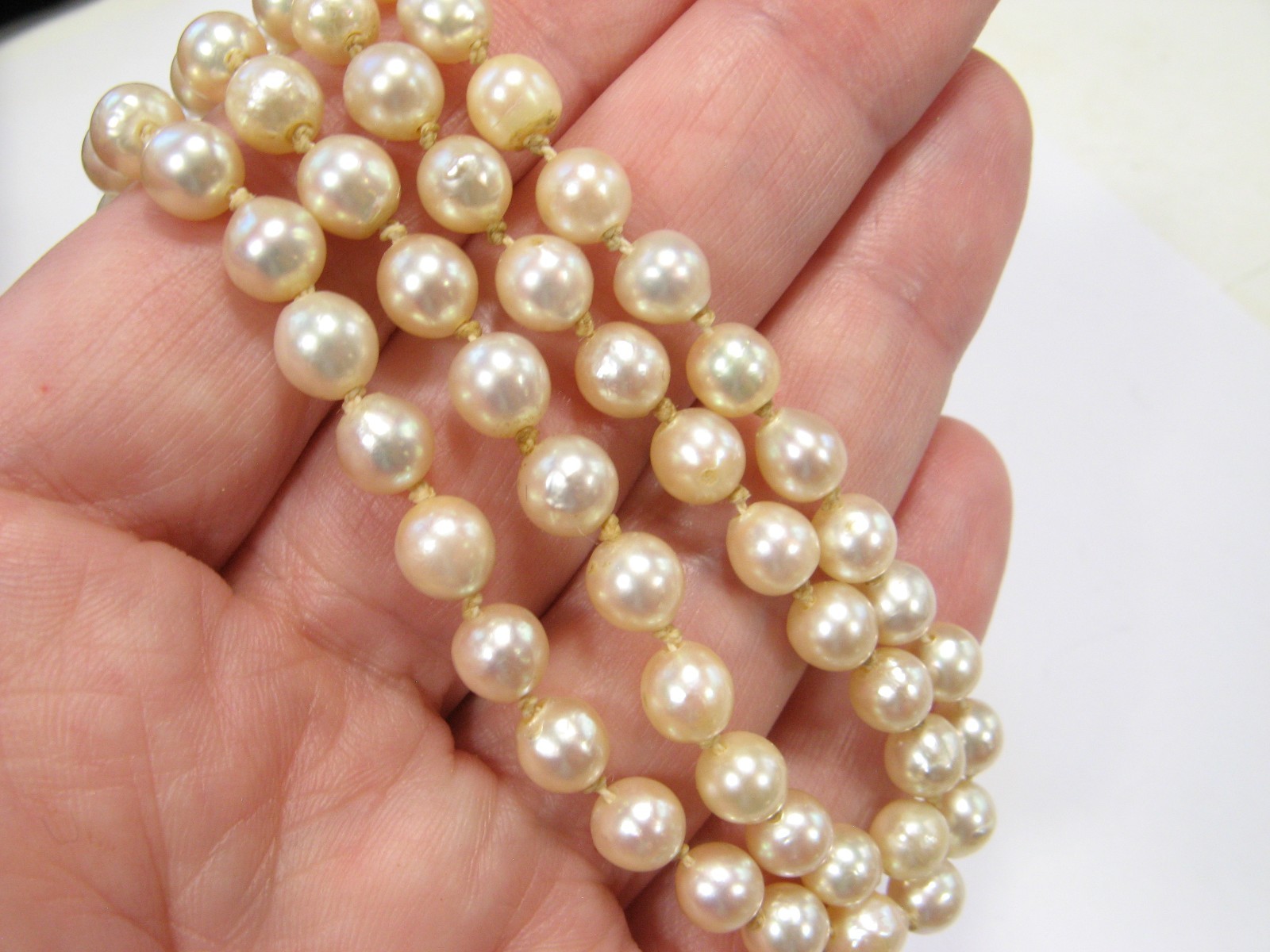 Vintage AKOYA Cultured PEARL Hand-knotted NECKLACE 6mm Sterling Silver 17.75″