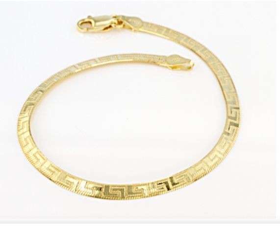 18K yellow gold over sterling silver 3.6MM Greek key herringbone bracelet NEW