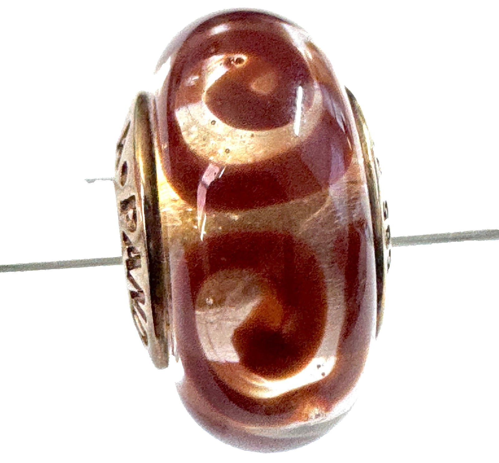 Rare PANDORA 14K Gold Coffee Spirals Charm Murano Glass Bead 750515