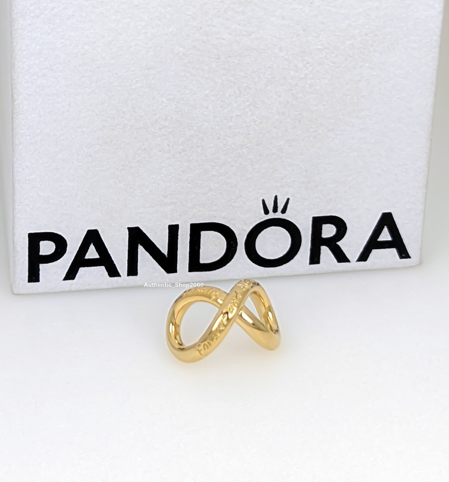 New 100% Authentic PANDORA 14k Gold P Forever & Always Infinity Charm 763243C00