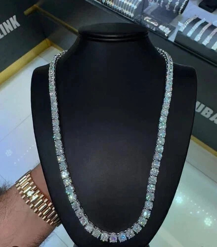 12Ct Round Cut Lab Created Diamond Men’s Tennis Necklace 14K White Gold Finish