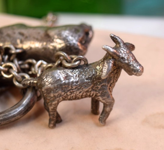 Susan Cummings Sterling Farm Animal Big Charm Pendant Necklace Cow Pig Goat 30″