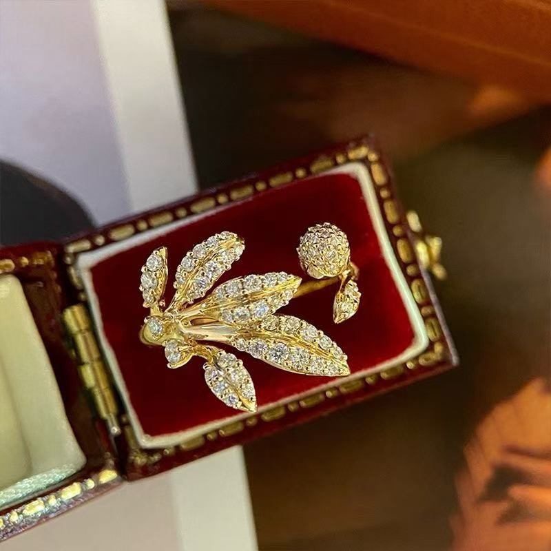 Fashion Women 18k Gold Plated Sparkling CZ Leaf Band Ring Adjustable Size 7-9