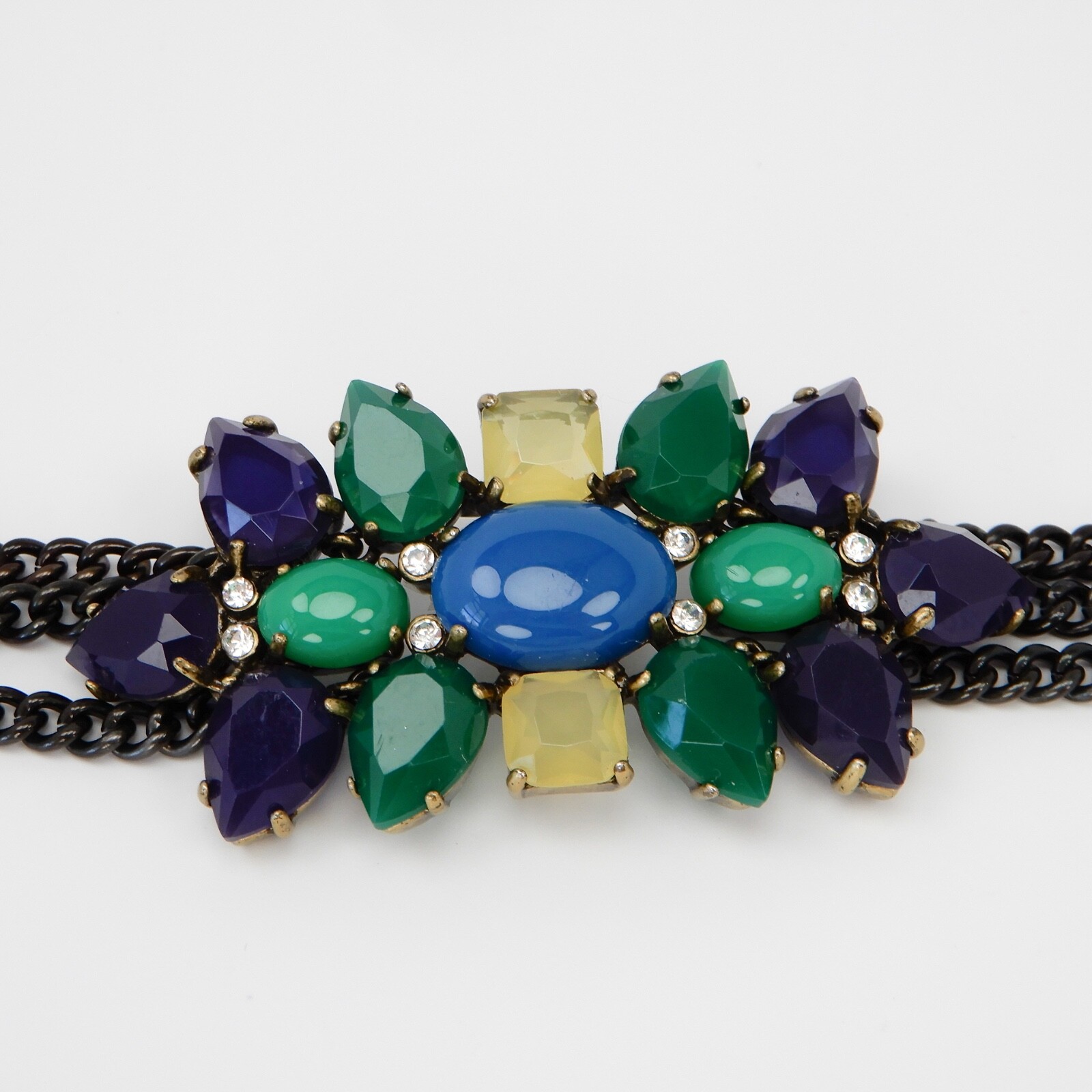 Stella & Dot Peacock Bubble Cabochon Gunmetal Chain Statement Bracelet Wrap 6.2″