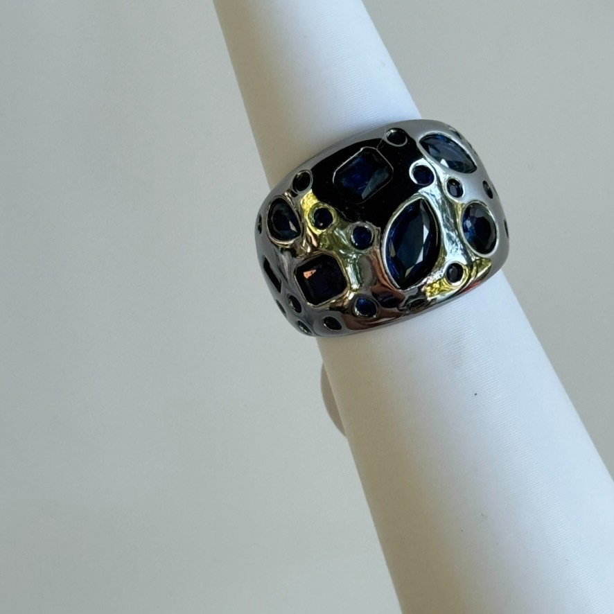 Bomb Party September Ring Size 5 LC Sapphire on Hematite “Woke Up Royal”