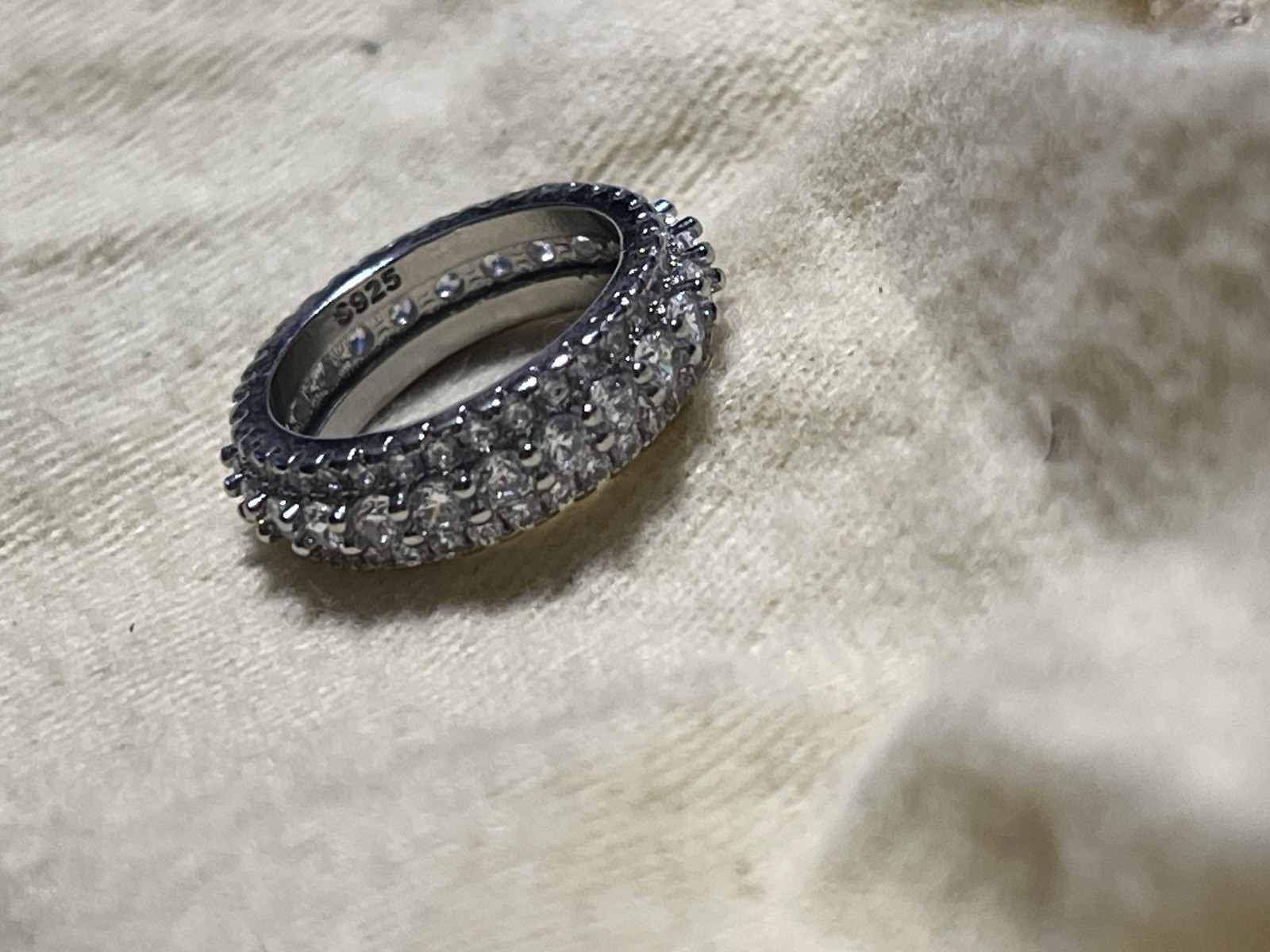 925 Sterling Silver Pavé Eternity Band Ring Size 8 8mm White/Colorless
