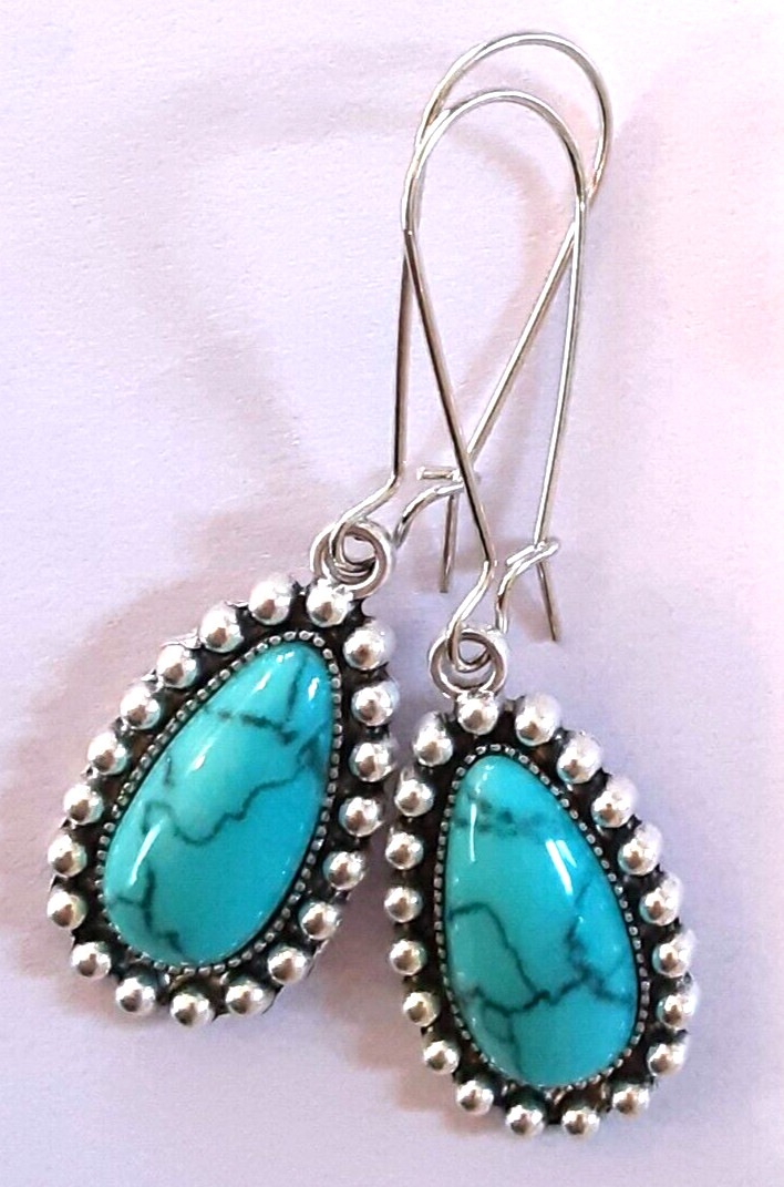 Simulated BLUE TURQUOISE TEARDROP earring SP KIDNEY WIRE K2TA