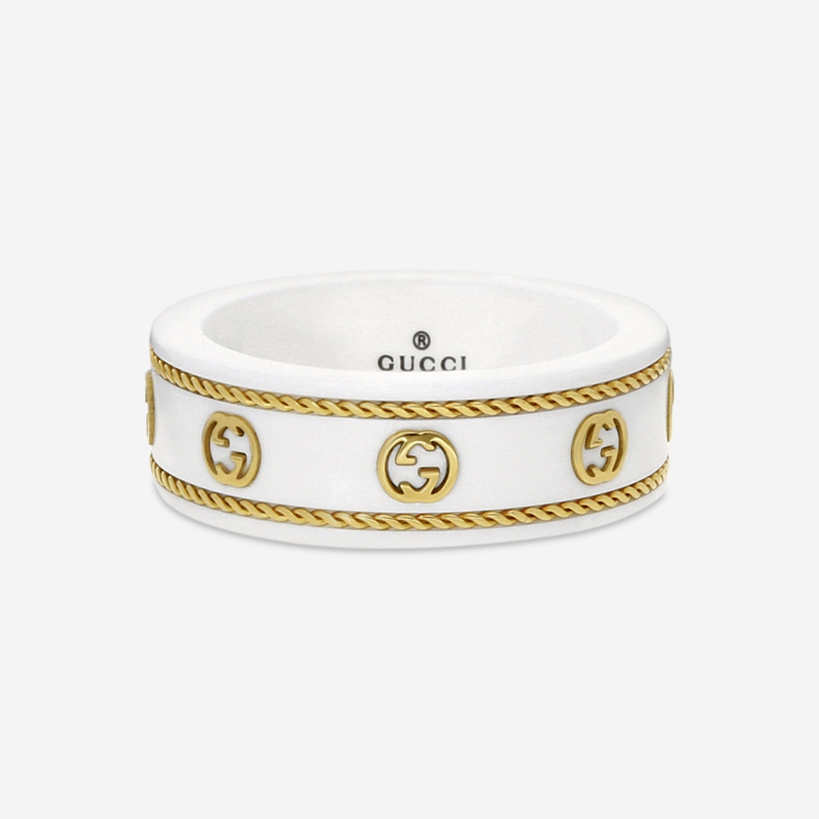 Gucci Icon 18K Yellow Gold and Zirconia Band Ring YBC606826002 MSRP $920