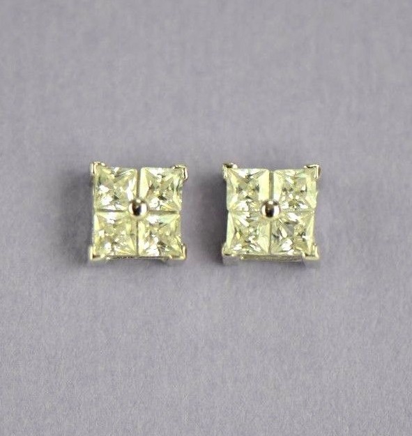 14K Yellow or White Gold Fancy Square CZ Stud Earrings
