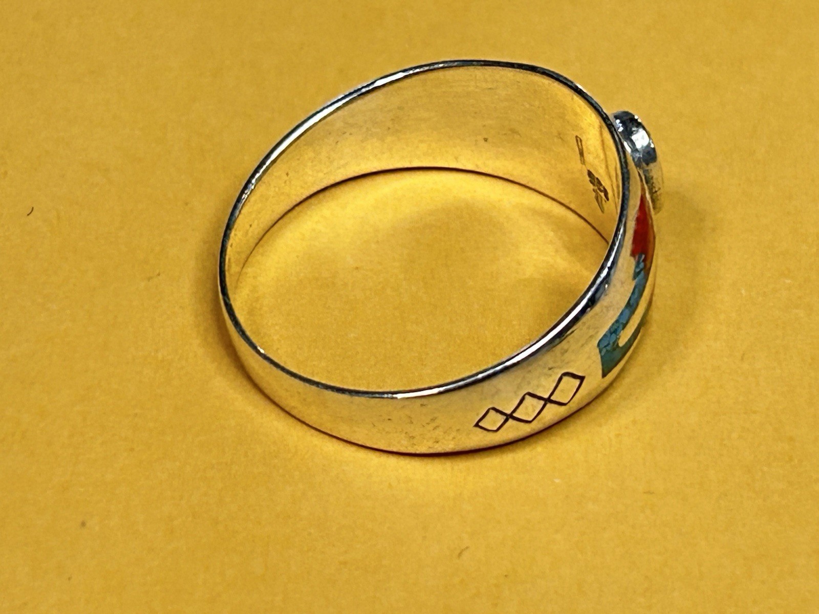 Southwest Silver Ring Native American Indian Style Turquoise with Red Coral