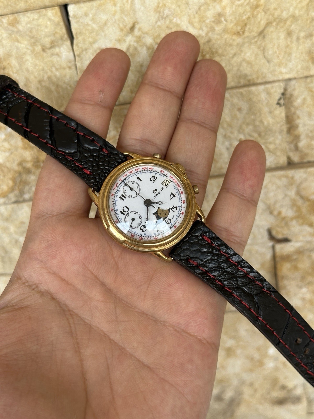 Vintage Lorenz Chronograph Moonphase Valjoux 7768 Mechanical Gold Plated 39mm