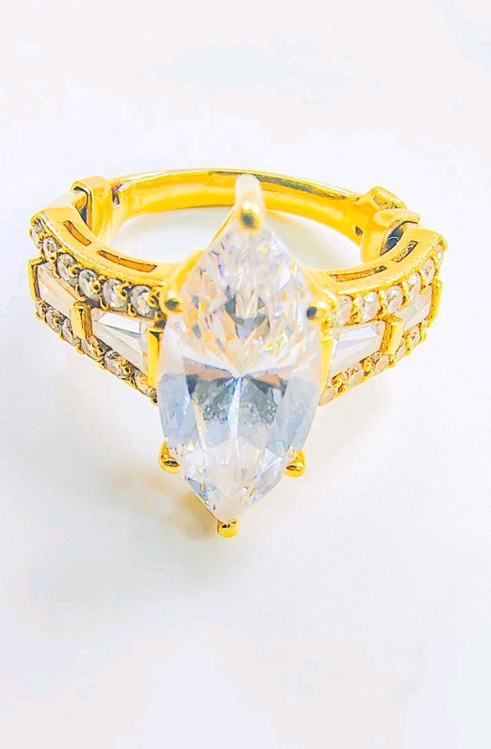 14K Yellow Gold Marquise Statement Ring • 15×7mm Gemstone • Size 5.5 • 5.36g