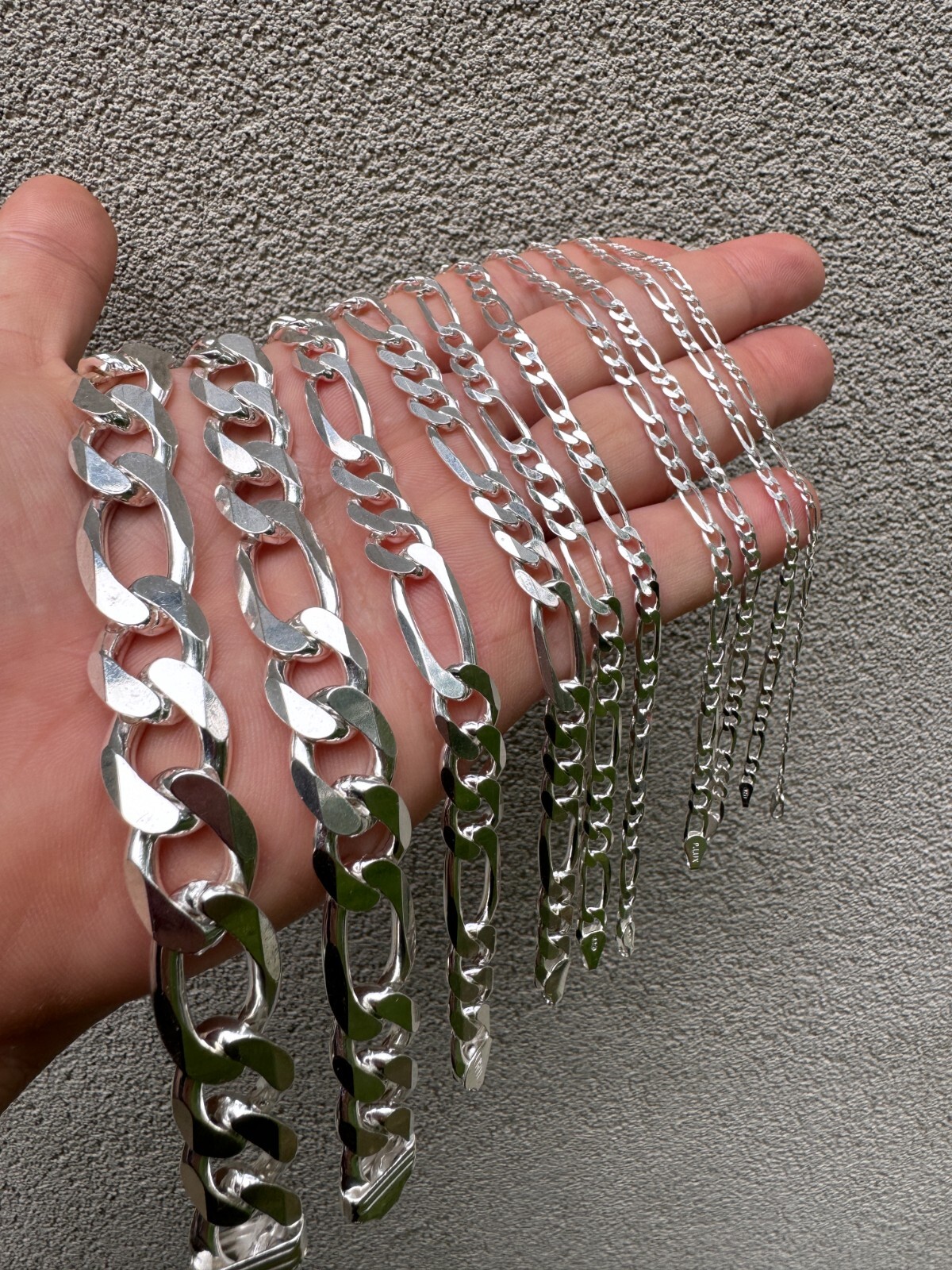 Cadena o Pulsera Figaro de Plata Esterlina 925 Sólida 2.5-15mm Hecha en Italia