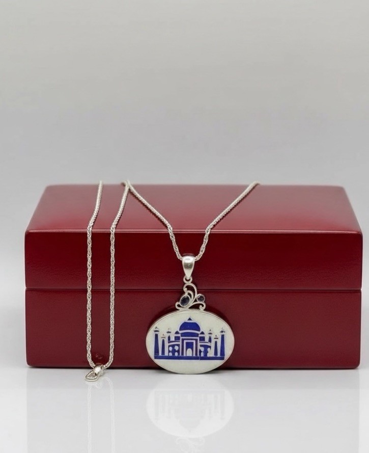 Arya 925 Sterling Silver Taj Mahal Druzy, MOP Multi-Stone Pendant + 30” Chain