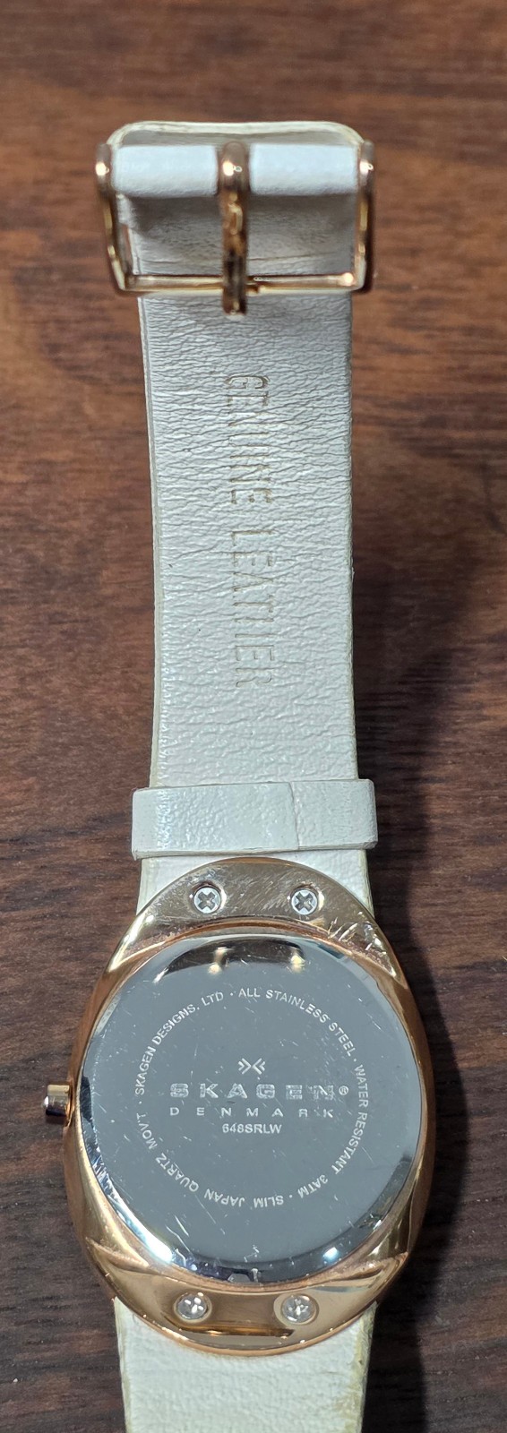 Skagen Denmark White Leather & MOP Inlay Women’s Watch 648SRLW Japan Quartz