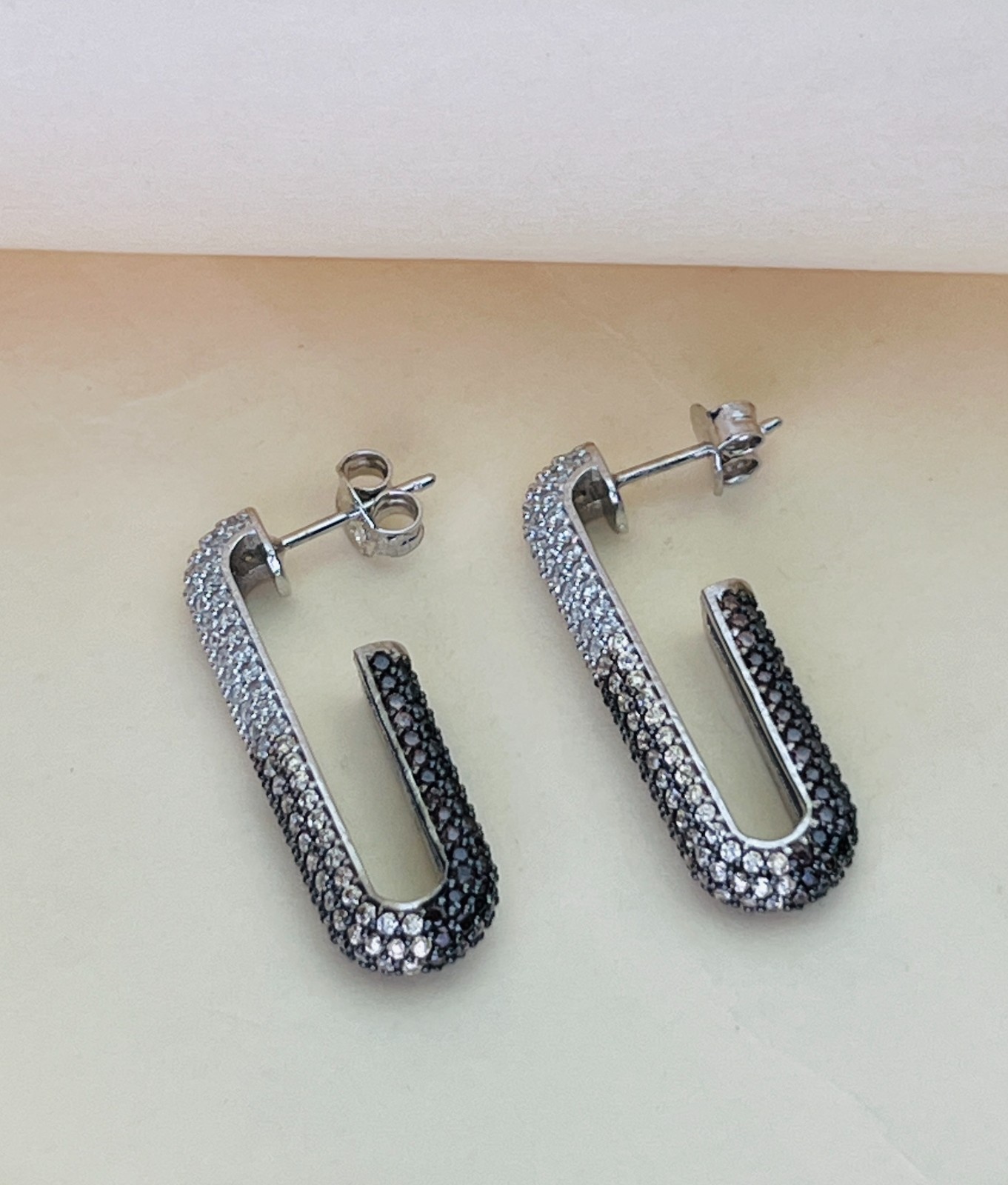 Silver Black & White U Shape Earrings Gift For Women