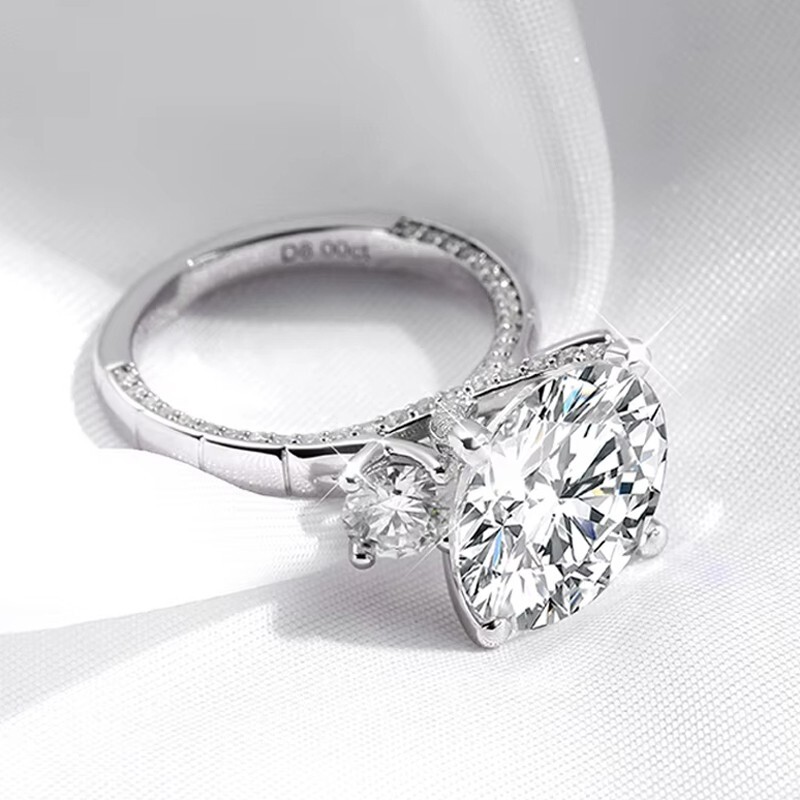 8ct Round Cut Moissanite Three Stone Engagement Ring Women 18K White Gold Plated