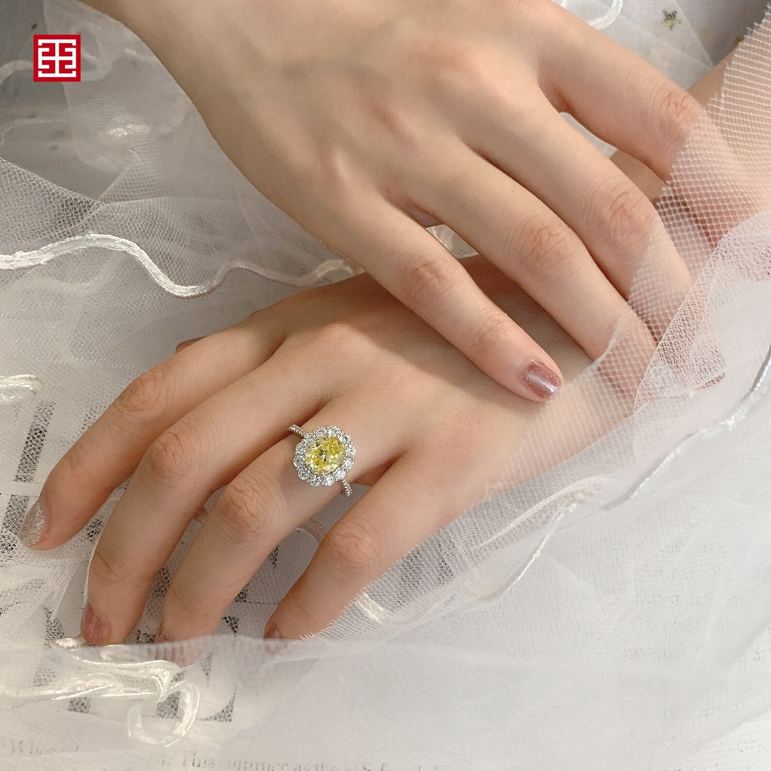 4.00 Ct Oval Cut Yellow Sapphire Diamond Engagement Ring 14K Solid White Gold 7