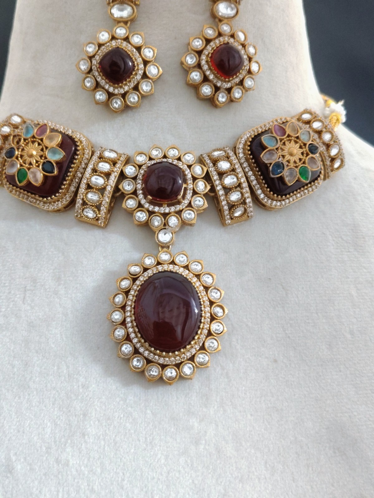 Abeer Maroon Kundan Choker Necklace Set Reception Jewelry Roz Jewellers.