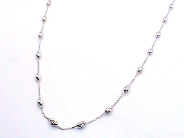 14K White Gold on Sterling Silver Oval Moon Station Cable Link 18″ 36″ Necklace