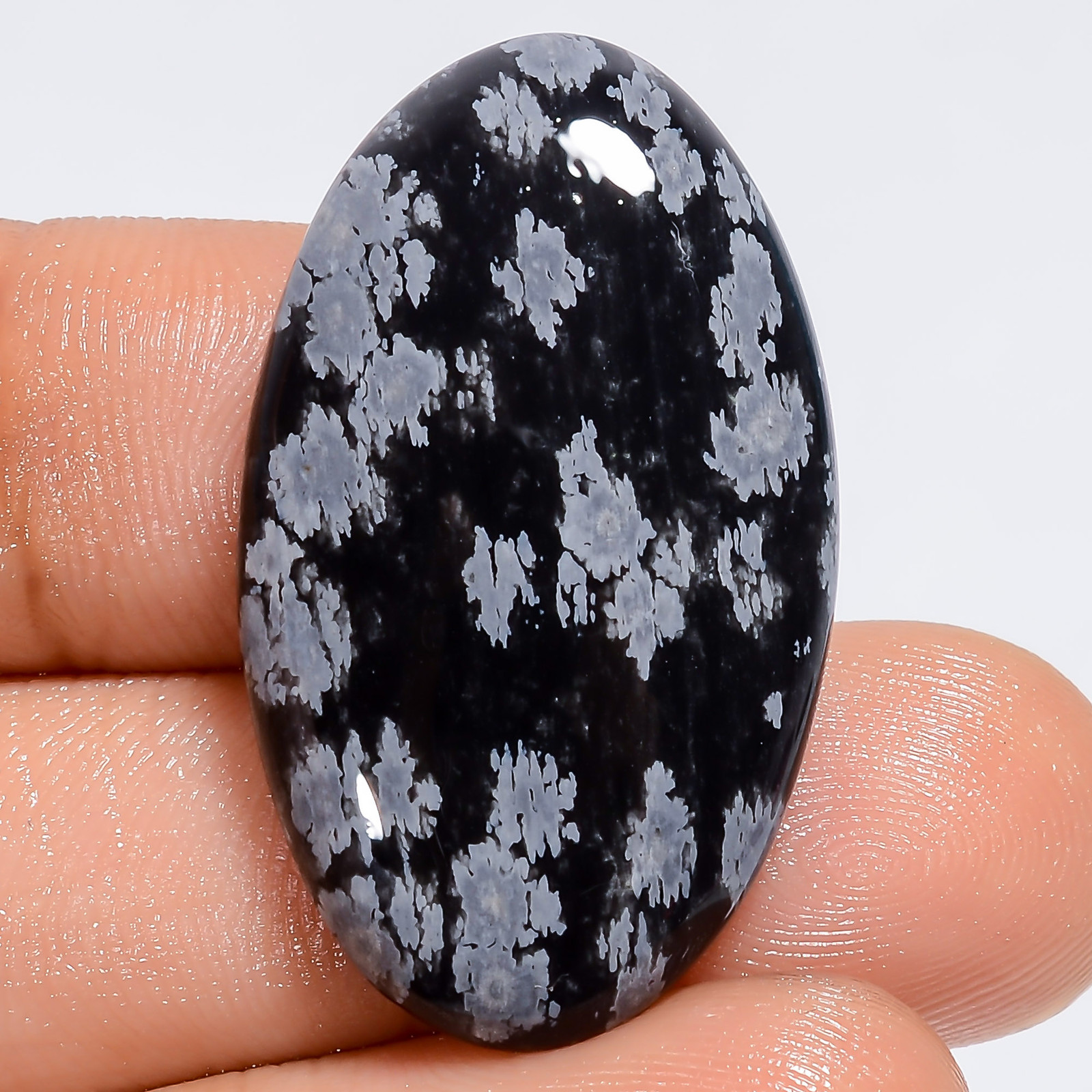 100% Natural Snowflake Obsidian Oval Cabochon Gemstone 26 Ct 32X18X5 mm GC-40593