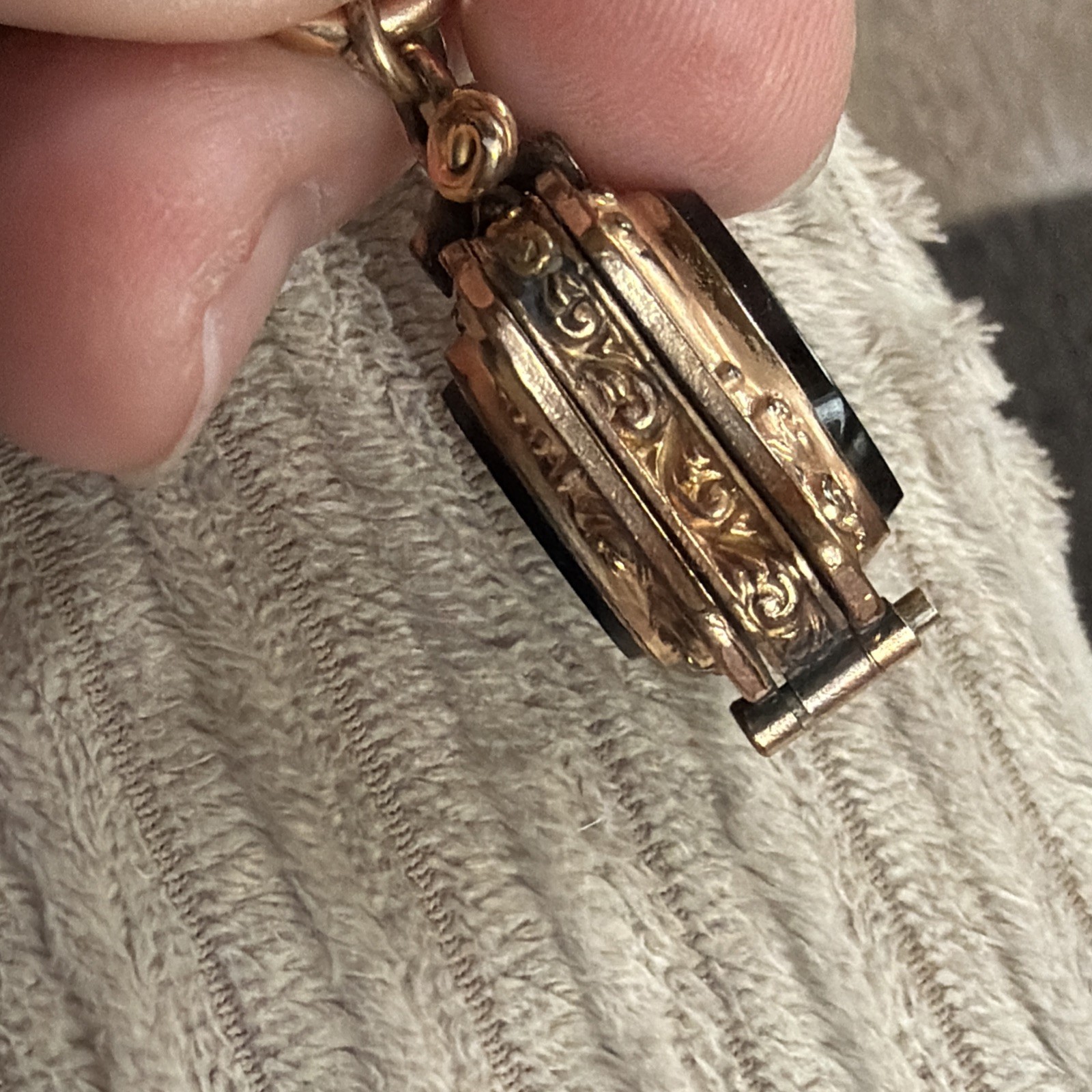 Victorian Etruscan 48g Gold Fill Book Chain Necklace Slide GF Locket Tiger Eye