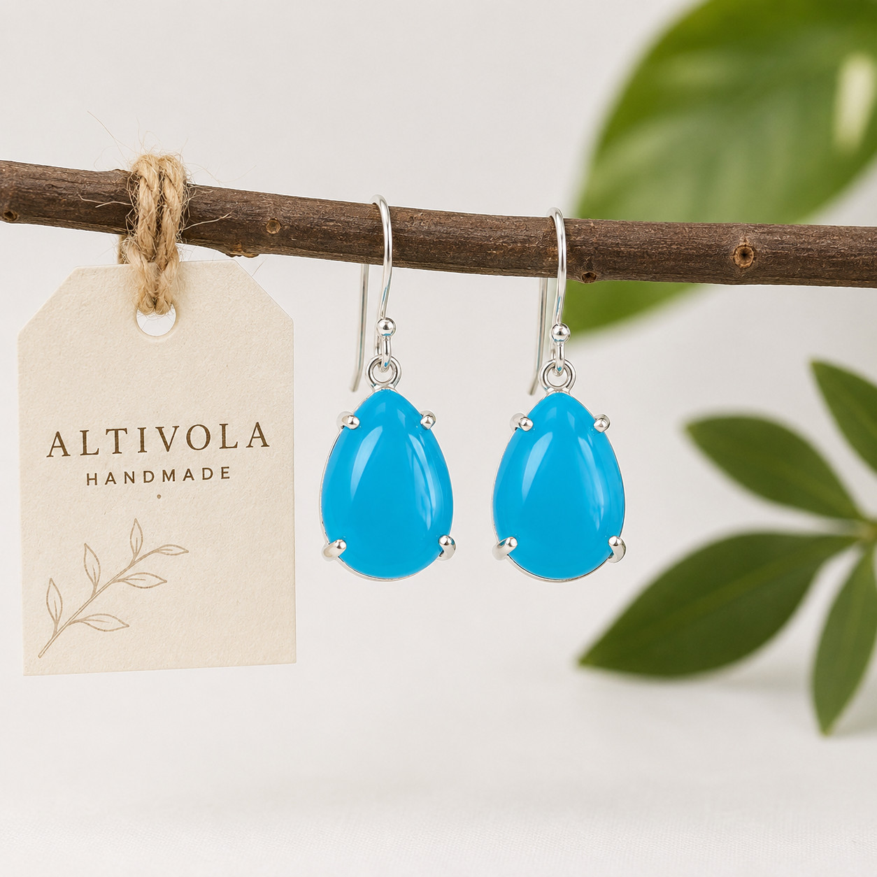 Handmade Blue Chalcedony Earrings 925 Sterling Silver Boho Gift for Women