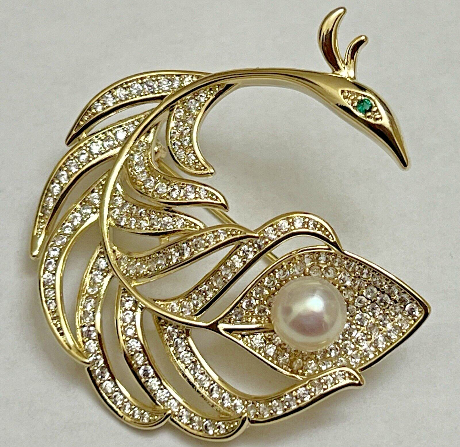 Crystal Rhinestone Brooch Pin Bird Feather Glass Leaf Flower Vintage Ice Clear