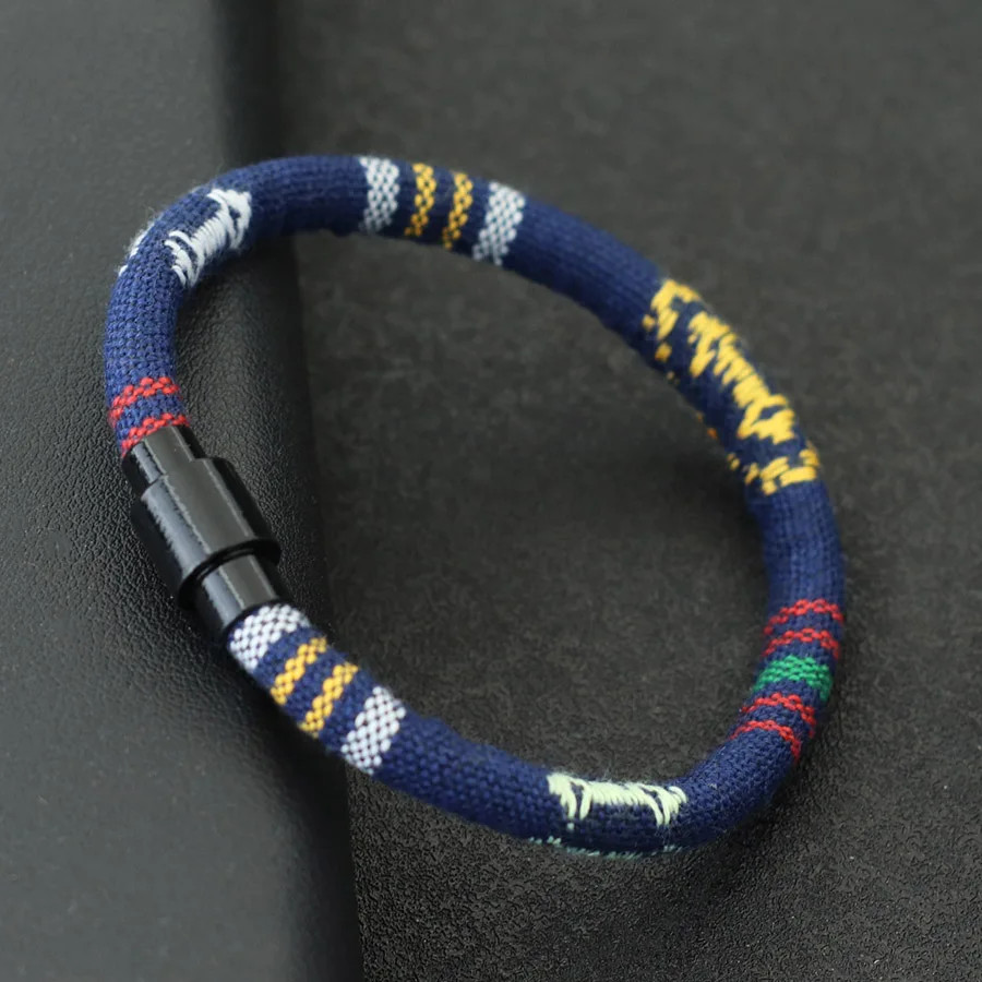Black Rope Braided Bracelet Men Magnet Clasp Bohemian Casual Style Jewelry