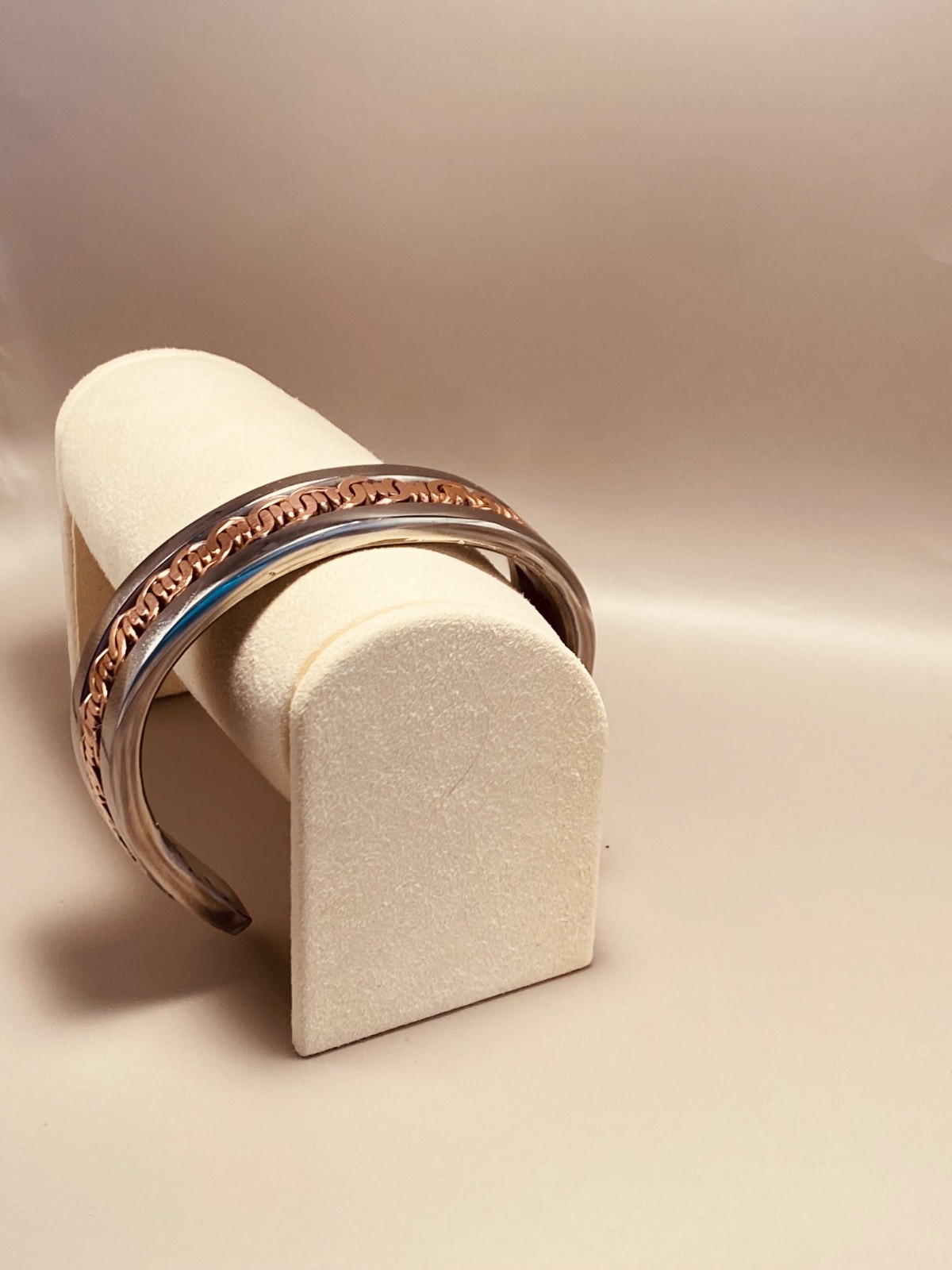 Mens Artisan Handcrafted Pure Stainless Steel & Pure Copper Cuff Made in the USA