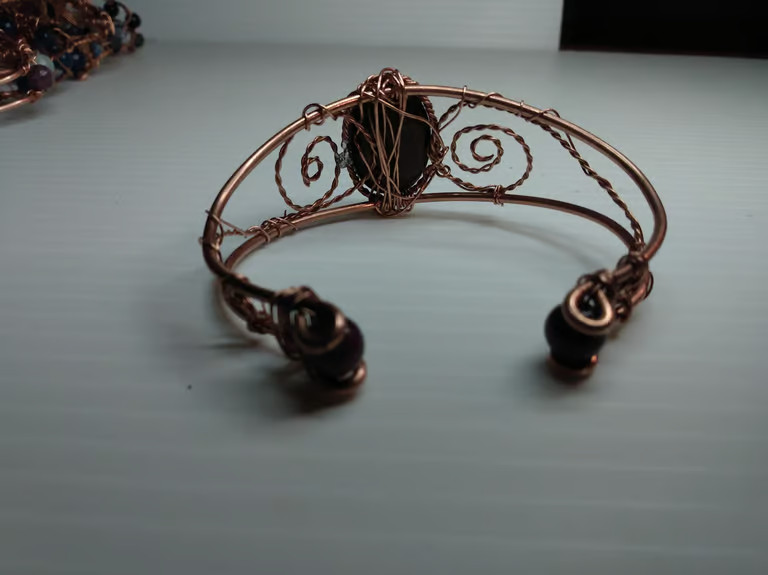 Bracelet Bronzite oval stone bangle, handmade copper bangle item #8052