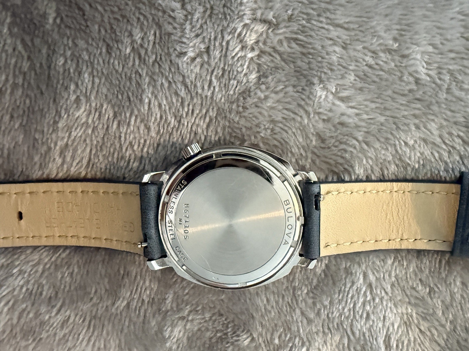 Bulova Accutron Black Dial Tonneau Quartz Stainless Case Black Leather Strap