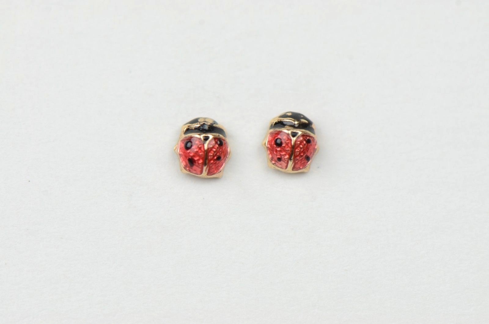 14k Yellow Gold Red and Black Enamel Lady Bug Baby earrings with Screw Back