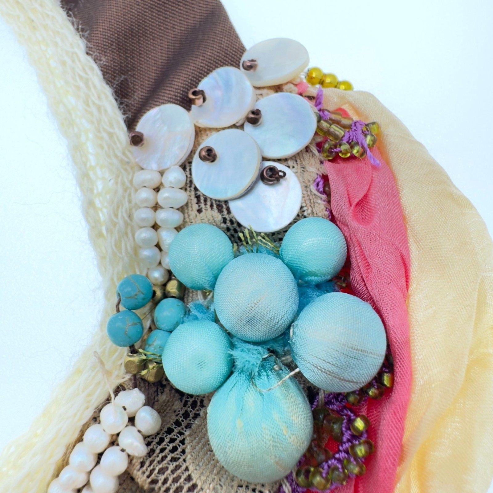 Boho Handmade Turkish Bib Collar Statement Necklace Rustic Fiber Lace Fabric