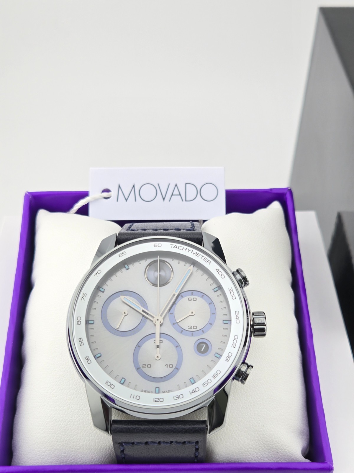 $795 MSRP | Movado Bold Verso Men’s Grey Dial Leather Band Watch – 3600909 NEW