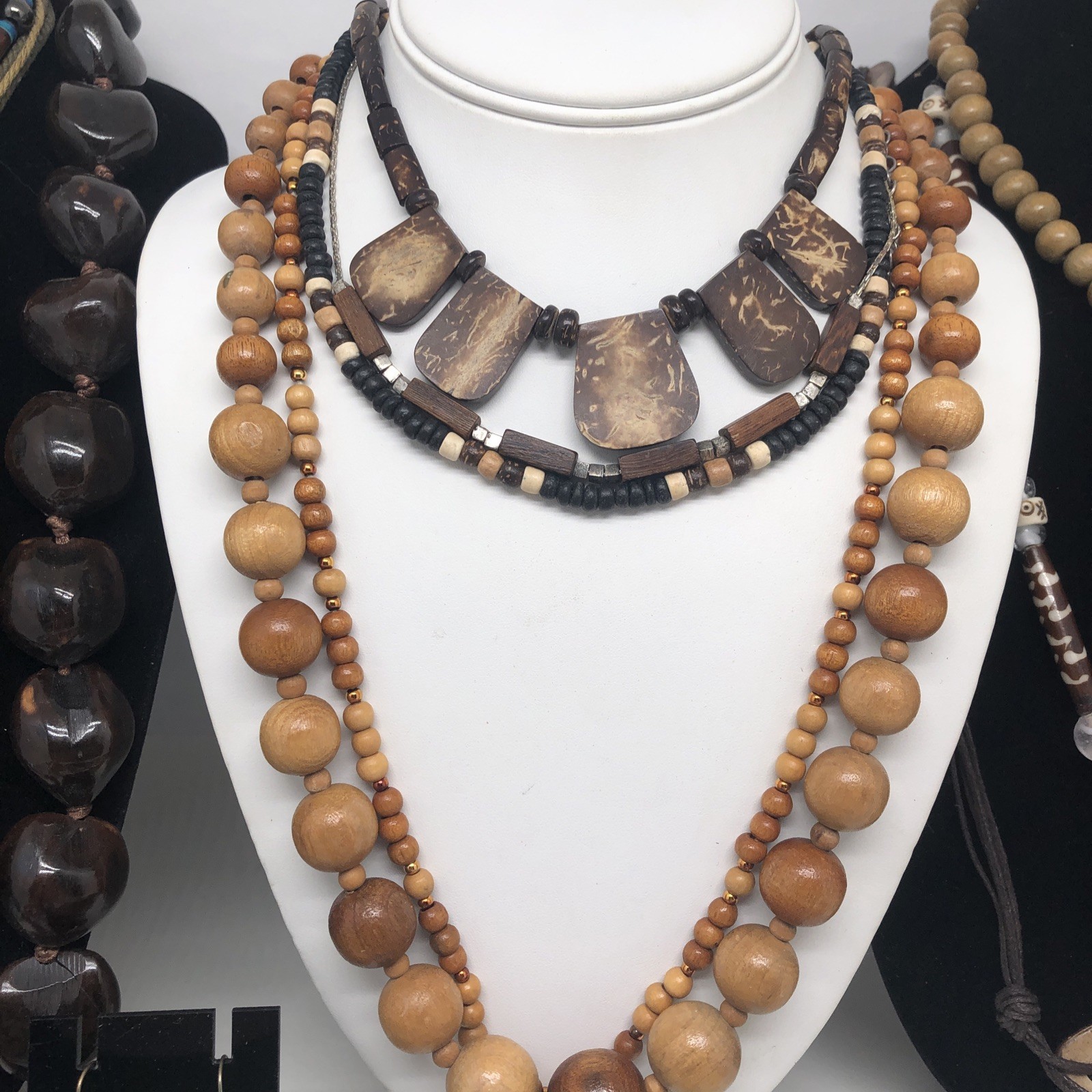 Earth Tone Boho Brown Wood Beaded Jewelry Lot Necklace Bracelet Earring