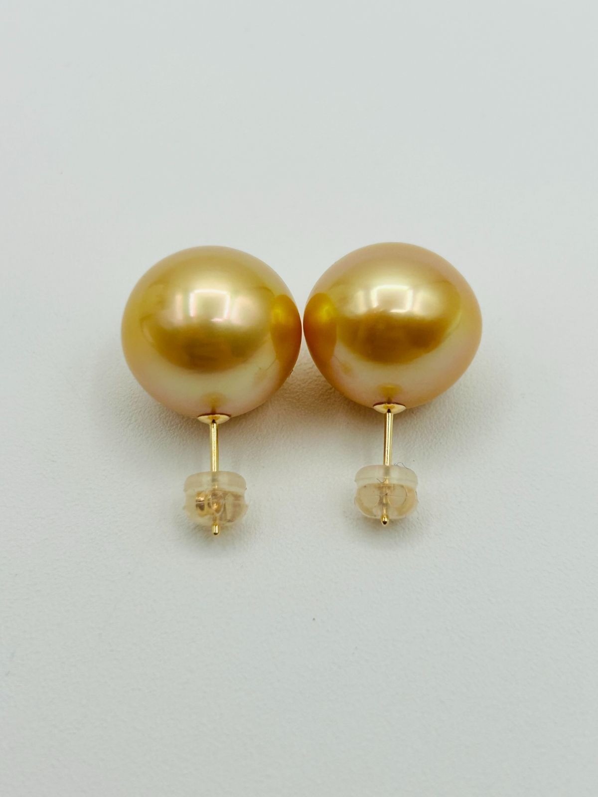 Huge 15.4mm Natural Golden South Sea Pearl 18K Gold Stud Earrings PSL Phoenix