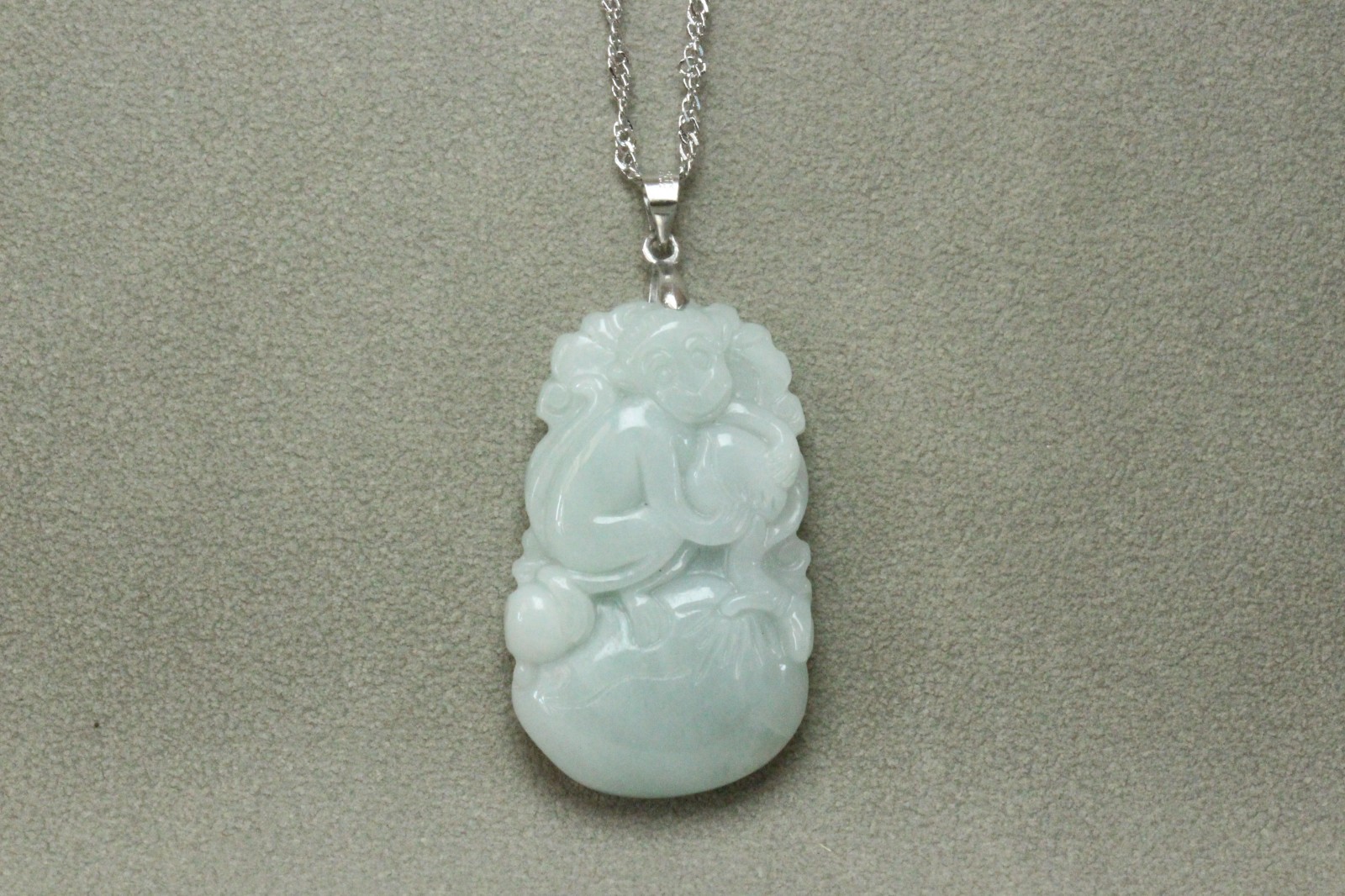 Natural White green A Jadeite jade Hand-Carved Monkey (Chinese Zodiac) Pendant