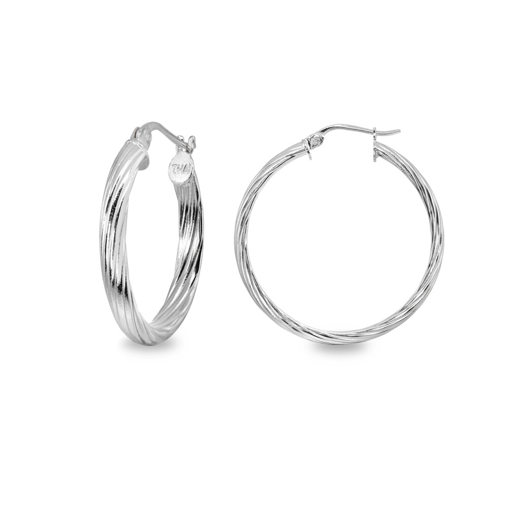 3x30mm Twist Half Round Click-Top Polished Sterling Silver Small Hoop Earrings