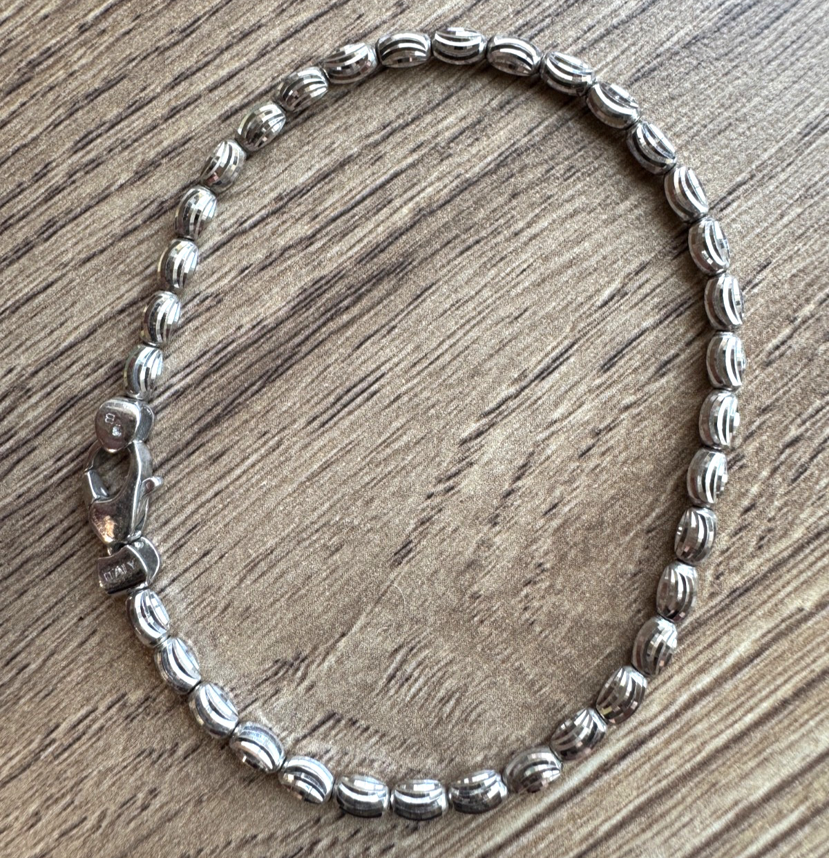 VTG Italian Diamond Cut Bead Link Chain Bracelet- 925 Sterling- 6.5″ -4.1 Grams