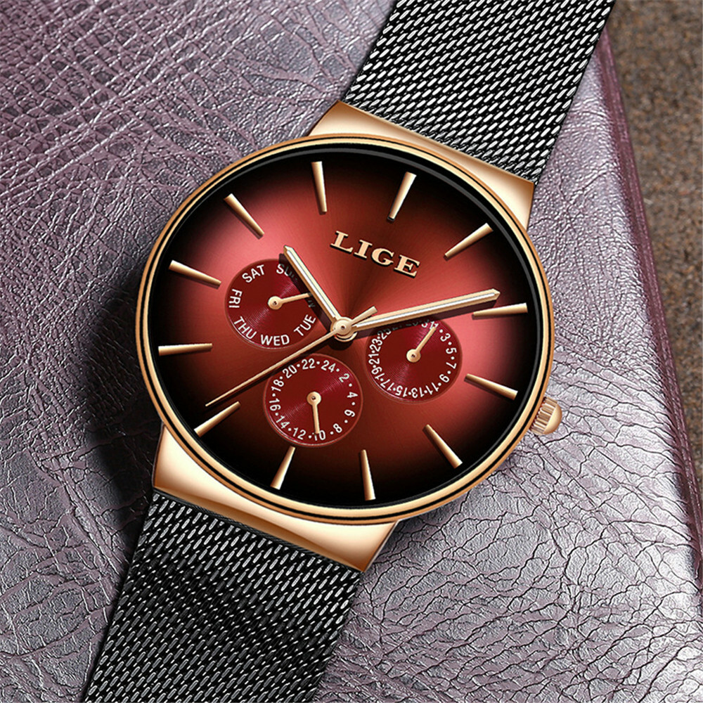 LIGE Men Watches Fashion Ultra-Thin Dial Male Business Weekdays Steel Wristwatch