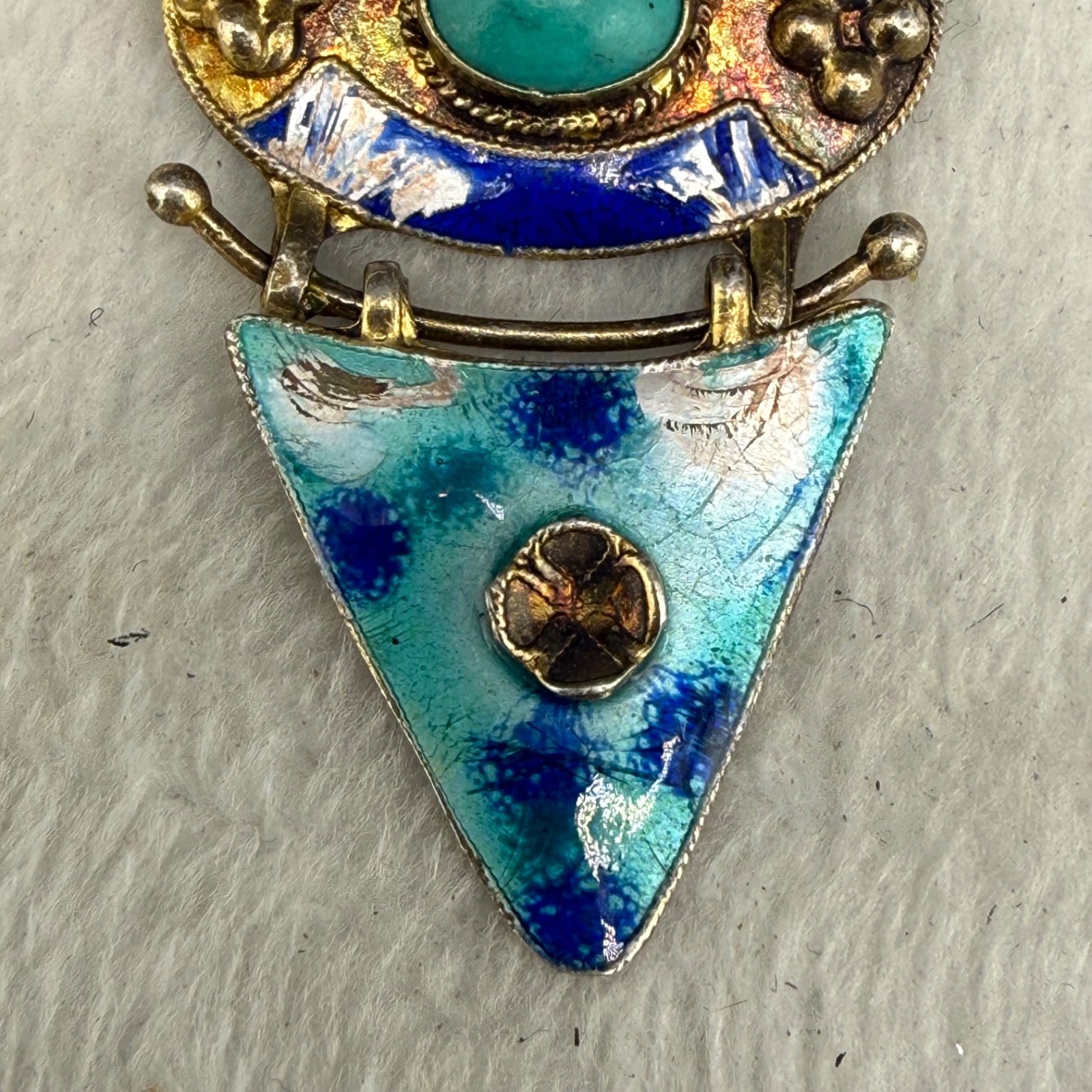 Vintage Chinese Export Pendant Sterling Silver Blue Enamel