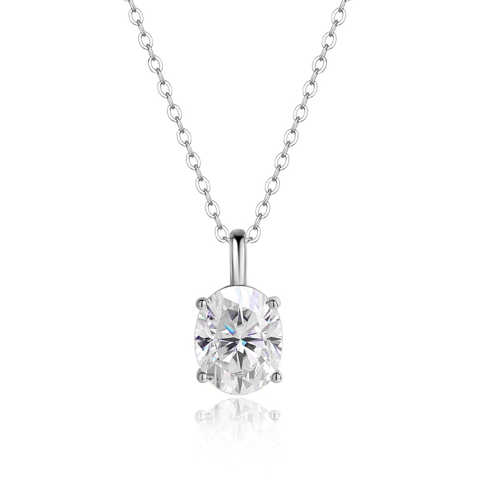 3-5ct Real Oval Cut Moissanite Women Pendant Necklace Chain 925 Sterling Silver