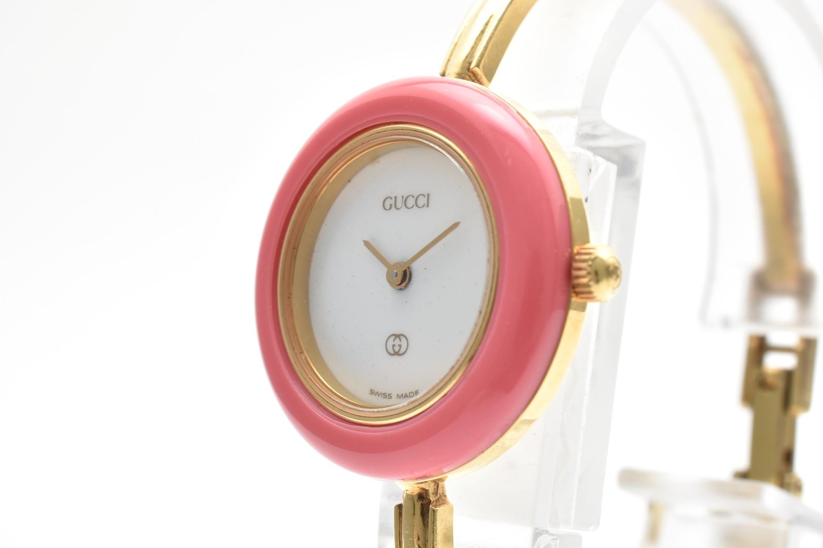 [Near Mint] Gucci Change Bezel 1100-L Gold White Pink Bezel Women’s Watch #8750
