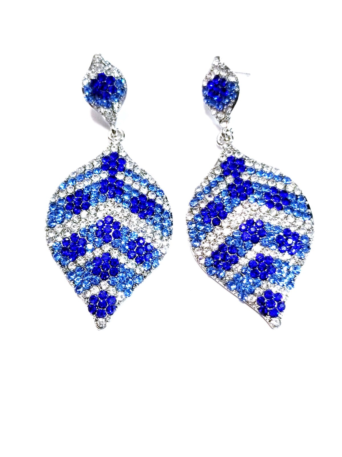 Chandelier Rhinestone Crystal Pageant Bridal Earrings Blue Drop Dangle 2.8 In