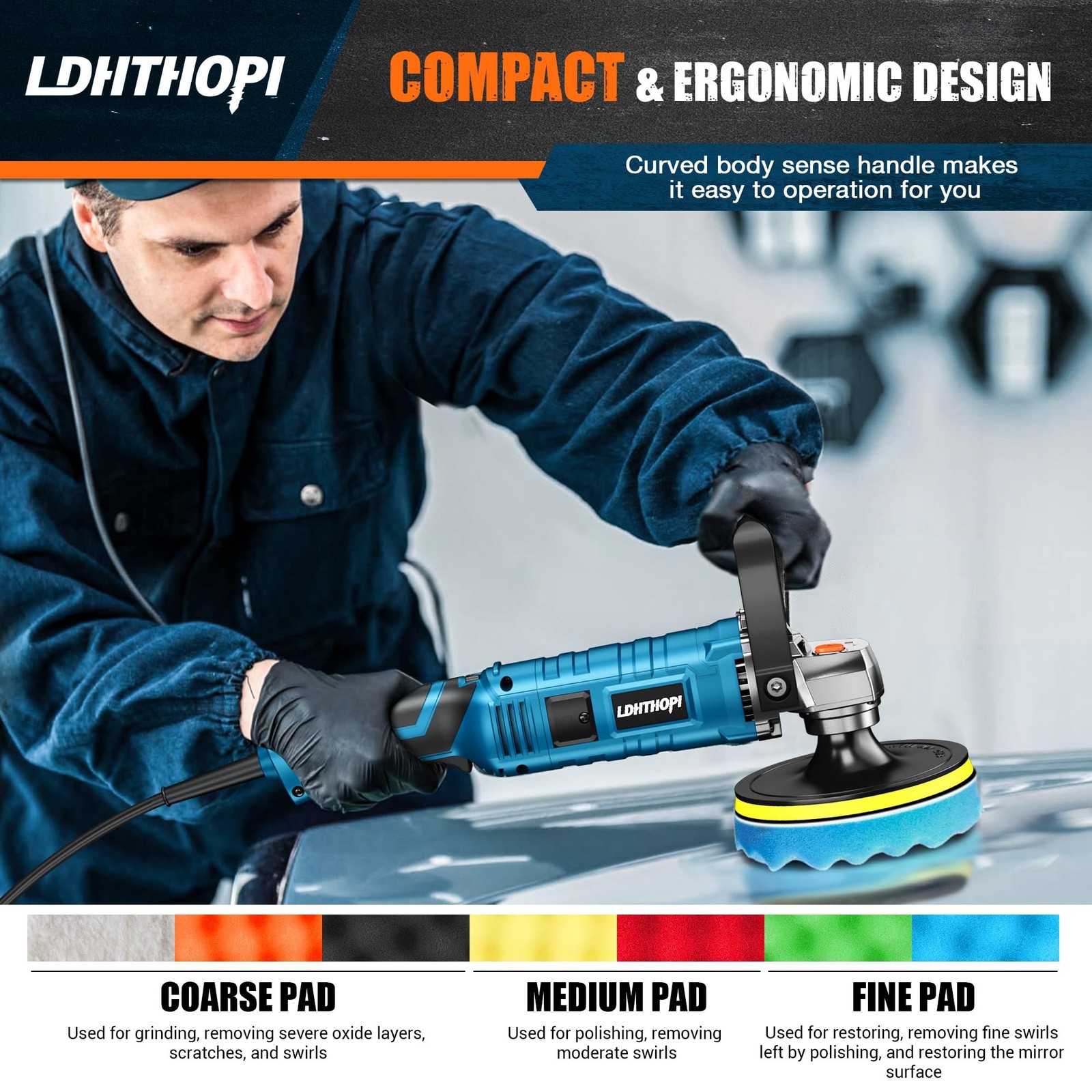 LDHTHOPI Buffer Polisher, 1600W 7 Inch/6 Inch Rotary Buffer Polisher Waxer, 7…