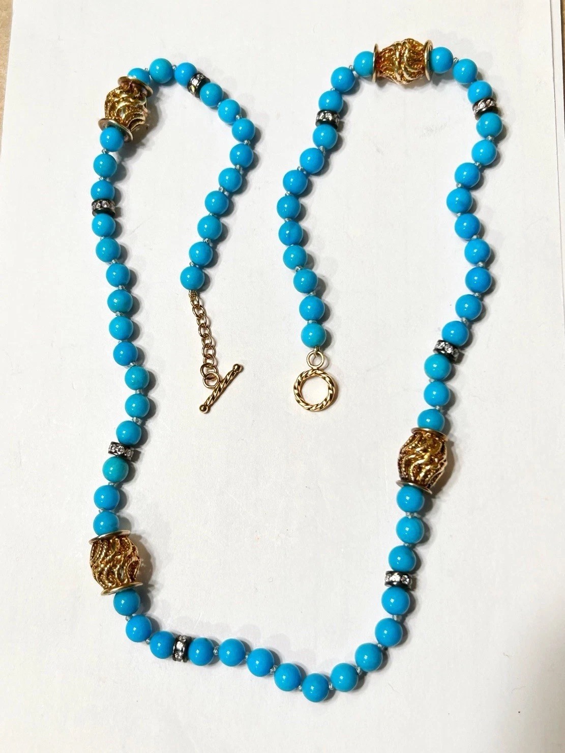 24KGP Sacred Cubit Energy Harmonizers, Turquoise, 18KGF Clasp, 925 CZ Necklace