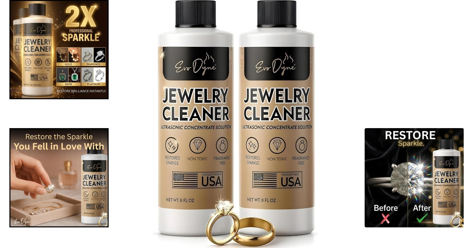 16oz Ultrasonic Jewelry Cleaner Solution for Diamonds, Gold & Silver – Pack of 2